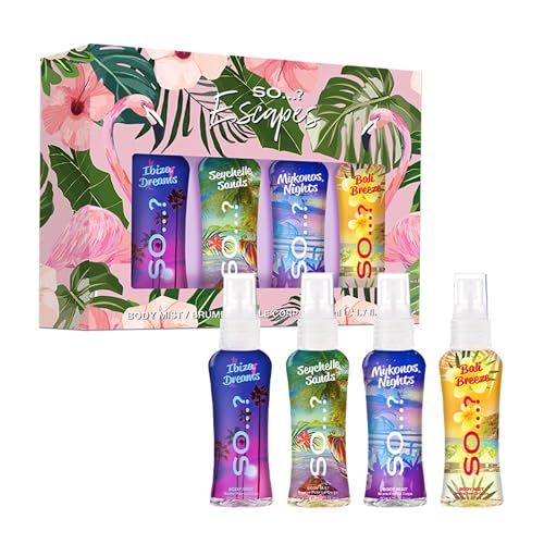 So…? Summer Escapes Damen Geschenkset Bündeln, Duftendes Körperspray (4x50ml) von SO…?