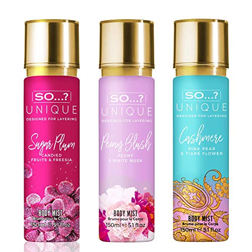 So…? Unique Damen Körpernebel Sweet Petals Bundle, Sugar Plum, Peony Blush, Cashmere bodyspray Gemischte Duftbündel 150ml (3er-Pack) von SO…?