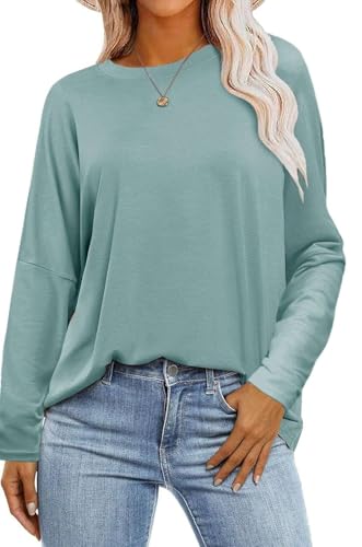 SOADKP Damen T-Shirt Oversize Oberteile Langarm Rundhals Lose Tops Elegant Bluse Tunika (Hellgrün/S) von SOADKP