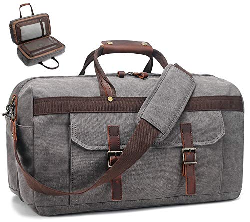 Seesack für Herren, wasserdicht, echtes Leder, Segeltuch, Reisetasche, Reisetasche, Reisetasche, Reisetasche, Reisetasche, Wochenendtasche, Handtasche, grau (Grau) - duffel bag von SOAEON