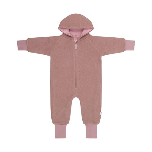 SOANZA Walkoverall Wollwalk Overall Baby - aus Schurwolle komplett gefüttert mit Reißverschluss und Kapuze Herbst Winter Anzug Baby Kleinkind (DE/NL/SE/PL, Numerisch, 50, 56, altrosa) von SOANZA