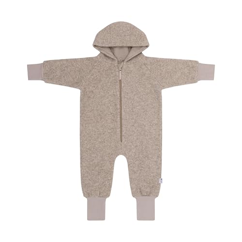 SOANZA Walkoverall Wollwalk Overall Baby - aus Schurwolle komplett gefüttert mit Reißverschluss und Kapuze Herbst Winter Anzug Baby Kleinkind (DE/NL/SE/PL, Numerisch, 50, 56, beige) von SOANZA