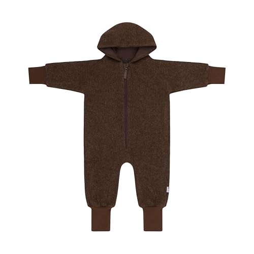 SOANZA Walkoverall Wollwalk Overall Baby - aus Schurwolle komplett gefüttert mit Reißverschluss und Kapuze Herbst Winter Anzug Baby Kleinkind (DE/NL/SE/PL, Numerisch, 86, 92, braun) von SOANZA