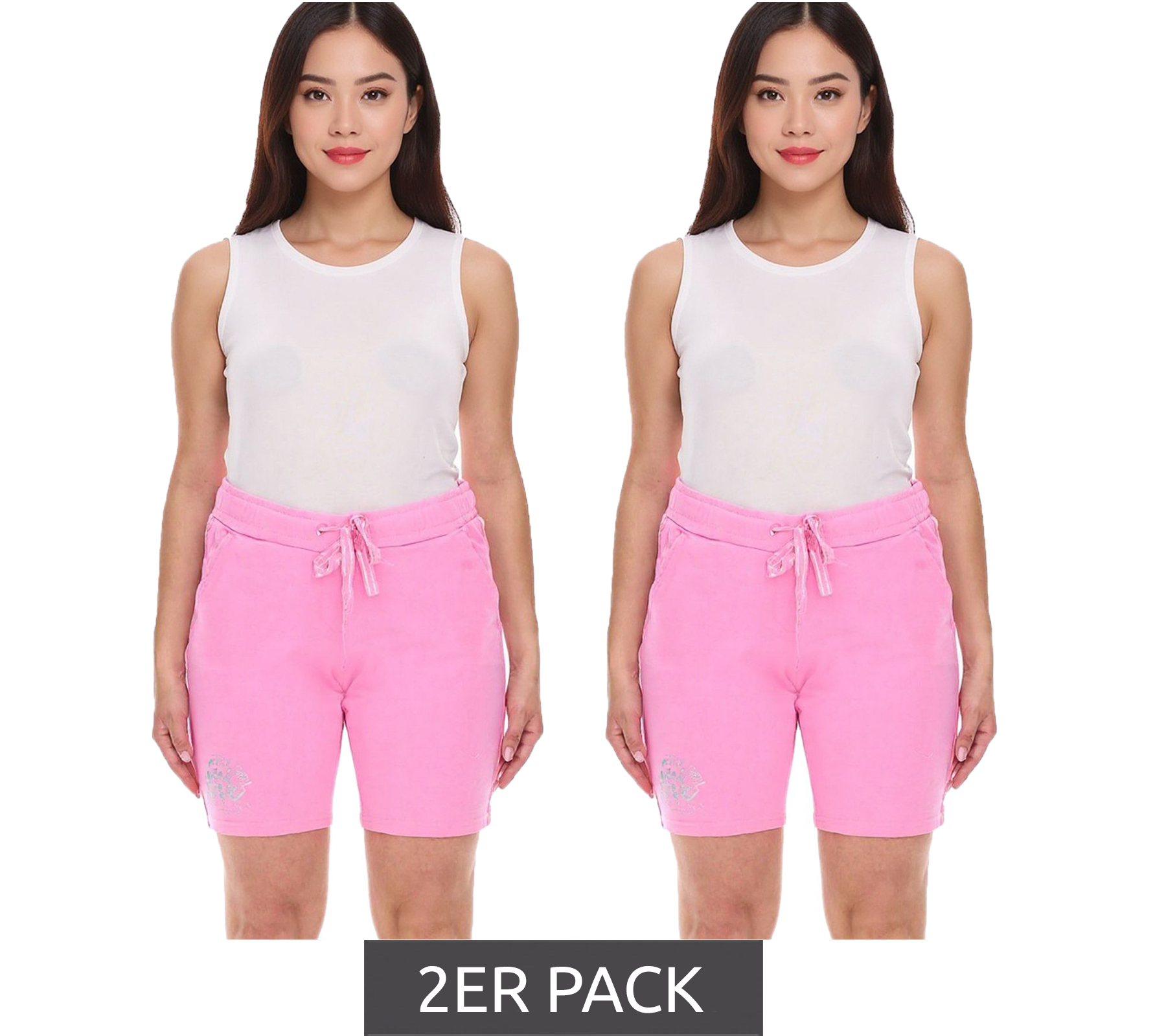 2er Sparpack SOCCX Damen Freizeit-Shorts kurze Baumwoll-Hose Sommer-Shorts 3643388_2007 Rosa von SOCCX