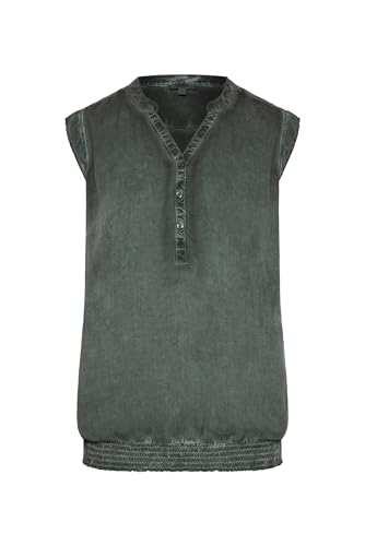 SOCCX Damen Ärmellose Bluse mit gesmoktem Saum und Rückenprint Green Shadow, L von SOCCX