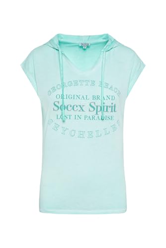 SOCCX Damen Ärmelloses Kapuzenshirt mit Glitter Puffprint Aqua Splash, XL von SOCCX