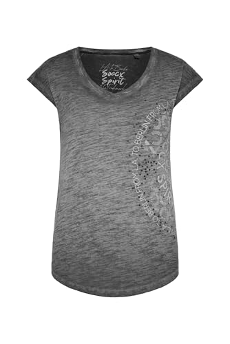 SOCCX Damen Ärmelloses Shirt mit V-Ausschnitt und Artwork Black, L von SOCCX
