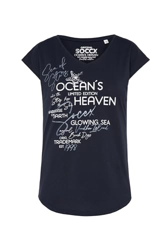 SOCCX Damen Ärmelloses V-Shirt mit Print Artwork Blue Navy XL von SOCCX