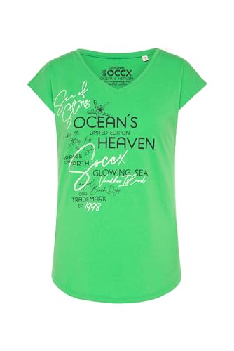 SOCCX Damen Ärmelloses V-Shirt mit Print Artwork Bright Kiwi XL von SOCCX