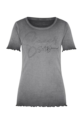 SOCCX Damen Basic Rippshirt mit Logo aus Schmucksteinen Black L von SOCCX