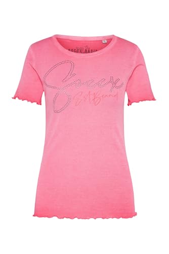 SOCCX Damen Basic Rippshirt mit Logo aus Schmucksteinen Coral Pink M von SOCCX
