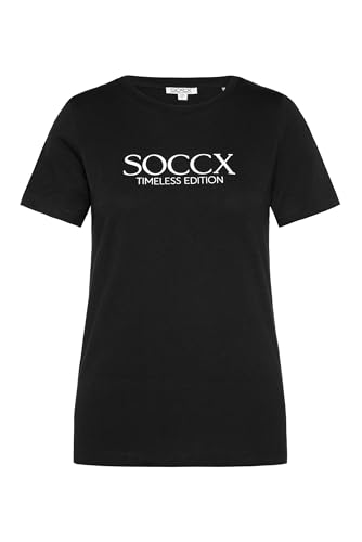 SOCCX Damen Basic T-Shirt mit Logo Print Black M von SOCCX