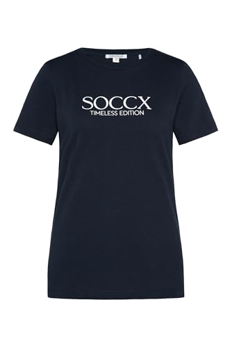 SOCCX Damen Basic T-Shirt mit Logo Print Blue Navy M von SOCCX