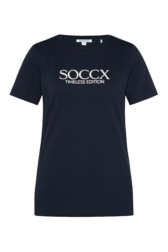 SOCCX Damen Basic T-Shirt mit Logo Print Blue Navy XXL SOCCX Damen Basic T-Shirt mit Logo Print Blue Navy XXL von SOCCX