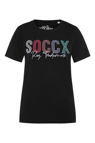 SOCCX Damen Basic T-Shirt mit Rundhalsausschnitt und Logo Black XXXL SOCCX Damen Basic T-Shirt mit Rundhalsausschnitt und Logo Black XXXL von SOCCX