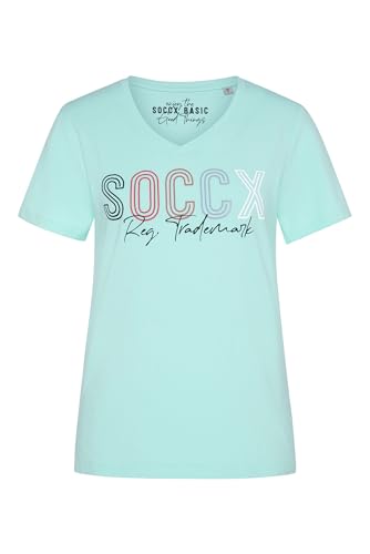 SOCCX Damen Basic T-Shirt mit V-Ausschnitt und Logo Aqua Splash XL von SOCCX