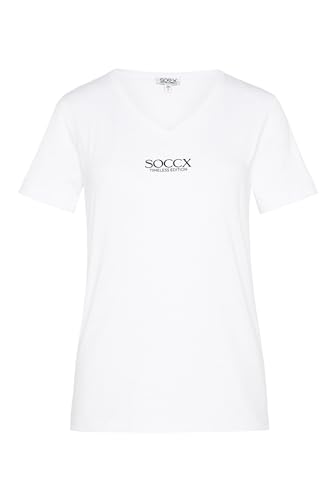 SOCCX Damen Basic T-Shirt mit V-Ausschnitt und Logo Opticwhite S von SOCCX