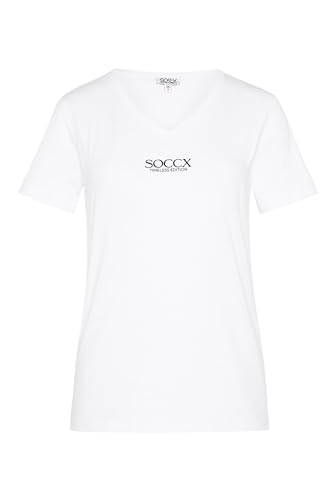 SOCCX Damen Basic T-Shirt mit V-Ausschnitt und Logo Opticwhite XXXL von SOCCX