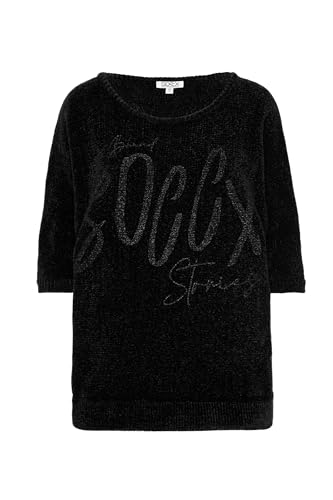 SOCCX Damen Chenille-Pullover mit tonigem Glitter Logo Black XL von SOCCX