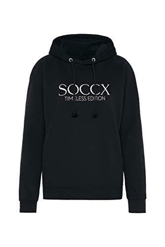 SOCCX Damen Classic Kapuzensweatshirt mit Logo Print Black M von SOCCX