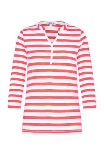 SOCCX Damen Geripptes Serafino-Shirt mit Streifen und Prints Opticwhite/Flashy Red S von SOCCX