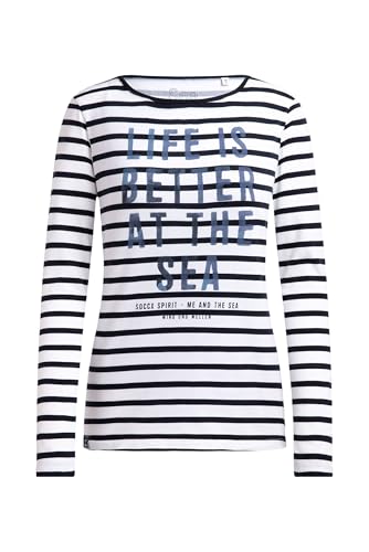 SOCCX Damen Gestreiftes Longsleeve mit U-Boot-Ausschnitt und Print Blue Navy, XXXL von SOCCX