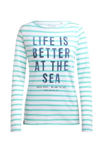 SOCCX Damen Gestreiftes Longsleeve mit U-Boot-Ausschnitt und Print New Aqua, XXXL von SOCCX