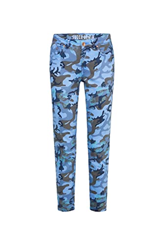 SOCCX Damen Jeans MI:RA mit auffälligem All Over Print Soft Sky 33 von SOCCX