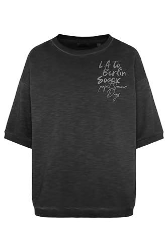 SOCCX Damen Kurzarm-Sweatshirt mit Label Print Black, L SOCCX Damen Kurzarm-Sweatshirt mit Label Print Black, L von SOCCX