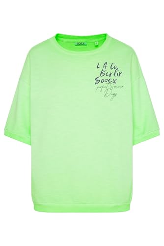 SOCCX Damen Kurzarm-Sweatshirt mit Label Print Neon Green, XL SOCCX Damen Kurzarm-Sweatshirt mit Label Print Neon Green, XL von SOCCX