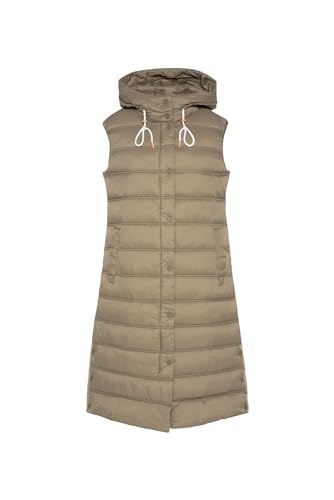 SOCCX Damen Lange Steppweste mit Kapuze und Rücken-Tape Soft Olive Xl von SOCCX