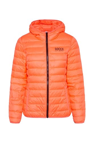 SOCCX Damen Leichte Steppjacke mit Kapuze Neon Orange L von SOCCX
