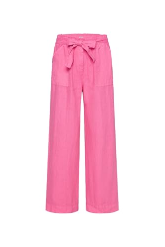SOCCX Damen Leinenhose mit weitem Bein und Bindegürtel Floral Pink, L von SOCCX