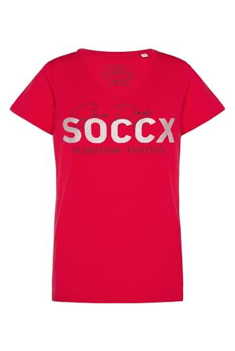 SOCCX Damen Logo T-Shirt mit V-Ausschnitt Clear Red L von SOCCX