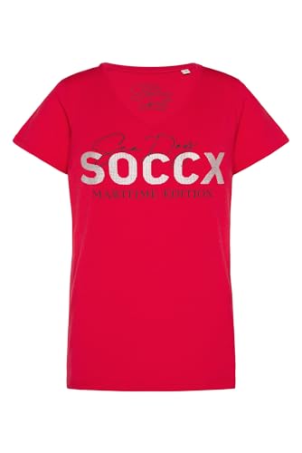 SOCCX Damen Logo T-Shirt mit V-Ausschnitt Clear Red XXXL von SOCCX