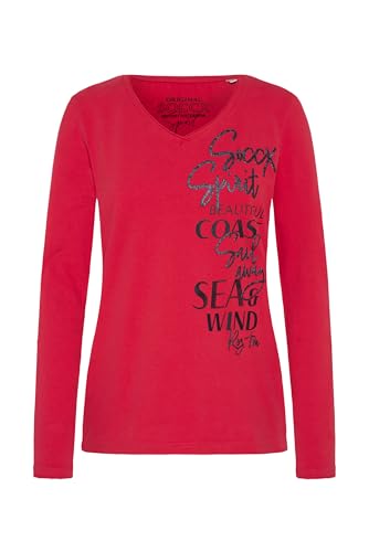SOCCX Damen Longsleeve mit V-Ausschnitt und Glitter-Puff-Prints Clear Red XL von SOCCX