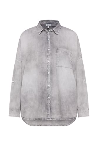 SOCCX Damen Oversized Denim-Bluse mit Print Light Grey Bleached L/XL von SOCCX