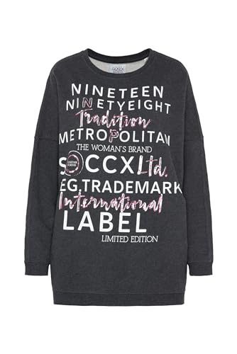 SOCCX Damen Oversized Sweatshirt mit Pailletten-Wording Anthra Melange XL von SOCCX