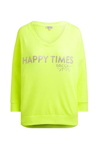 SOCCX Damen Oversized Sweatshirt mit V-Ausschnitt und Print Electric Lemon, XL von SOCCX