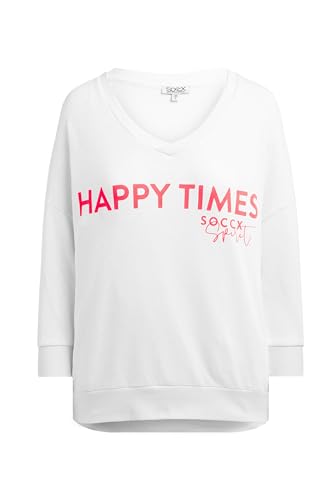SOCCX Damen Oversized Sweatshirt mit V-Ausschnitt und Print Opticwhite, M von SOCCX