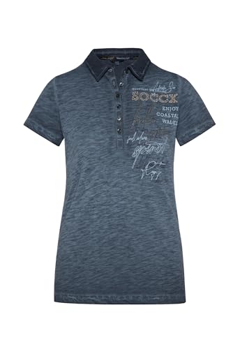 SOCCX Damen Poloshirt Oil Dyed mit Rücken-Artwork Horizon Navy L von SOCCX