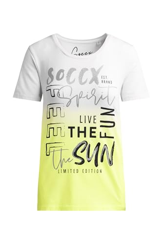 SOCCX Damen Rundhalsshirt Dip Dye mit Glitter Print Opticwhite, L von SOCCX
