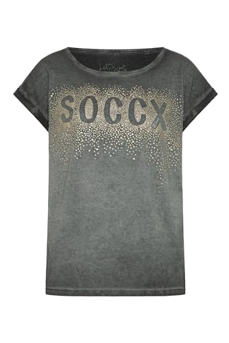 SOCCX Damen Rundhalsshirt Oil Dyed mit Puffprint-Artwork Green Shadow, XXL SOCCX Damen Rundhalsshirt Oil Dyed mit Puffprint-Artwork Green Shadow, XXL von SOCCX