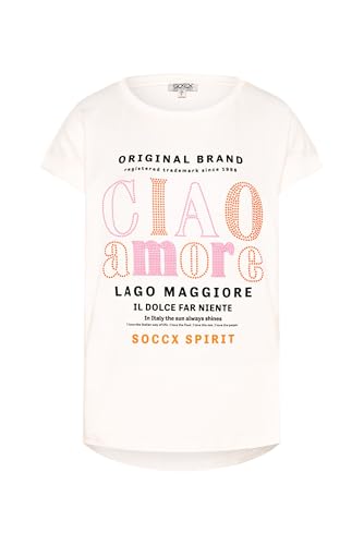 SOCCX Damen Rundhalsshirt mit Buntem Wording Ivory, M von SOCCX