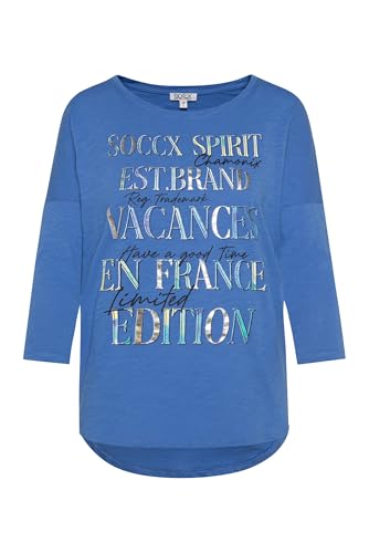 SOCCX Damen Shirt mit 3/4-Ärmeln und Buntem Wording Print Vividblue M von SOCCX