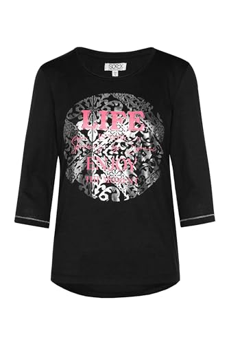 SOCCX Damen Shirt mit 3/4-Arm und rundem Print Black L von SOCCX