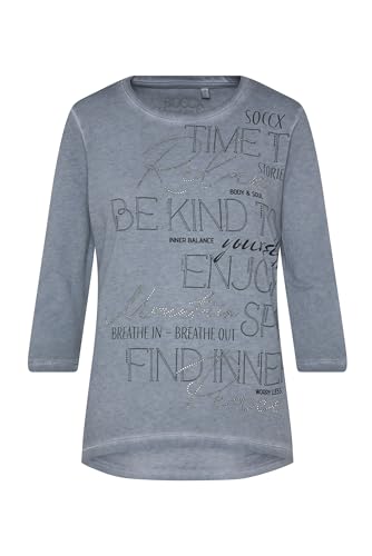 SOCCX Damen Shirt mit Wording Print und Schmucksteinen Cold Grey L von SOCCX
