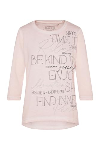 SOCCX Damen Shirt mit Wording Print und Schmucksteinen Rose Blush XL von SOCCX