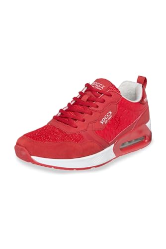 SOCCX Damen Sneaker im tonigen Materialmix Clear Red 38 von SOCCX