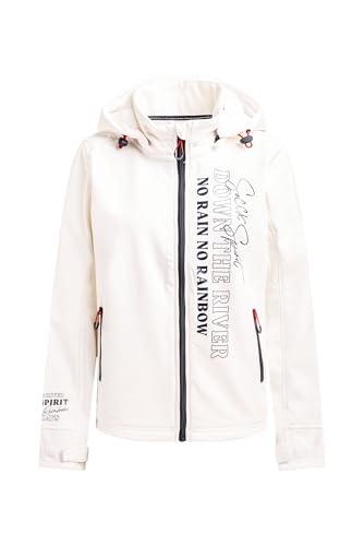 SOCCX Damen Softshelljacke mit Kapuze und Glossy Prints Ivory, L von SOCCX